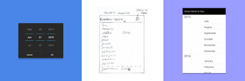 Switching between month and year to quickly set and edit events. From left to right: the old view picker, a quick sketch, and the redesigned version.