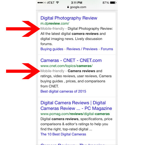 Example results from a Google search on a mobile device