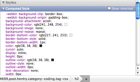Safari Web Inspector showing computed values