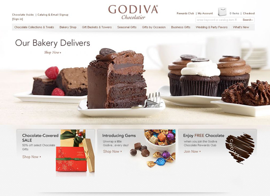Godiva website, Chocolatier’s store