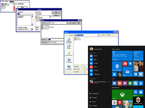 The evolution of Windows’ system UI font is even more drastic than Mac OS X’s — from monospaced bitmapped fonts in Windows 1.0 in 1985 to the high-resolution Segoe UI in Windows 10.