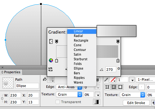 The Gradient panel in Fireworks