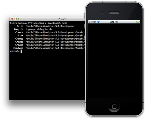iOS Simulator and terminal when first running RubyMotion