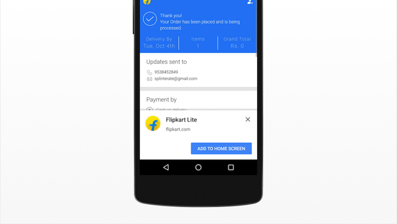 add to Homescreen in Flipkart