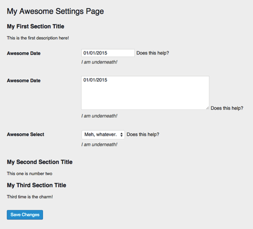 Our settings page after the fields are filled out