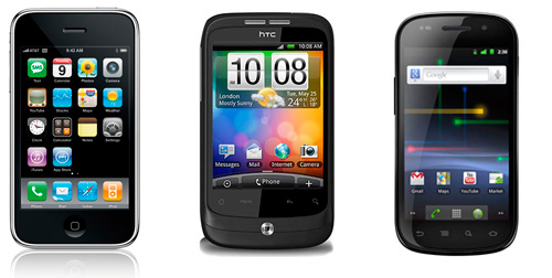 A selection of smartphones