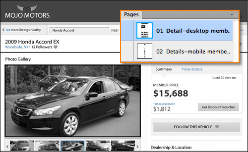 Adobe Fireworks Pages panel (example)