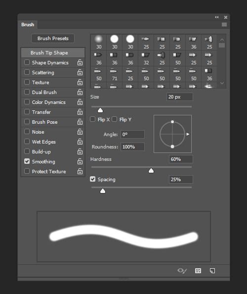 The brushes in the Brush Presets list are not just brush shapes; some also have advanced settings.