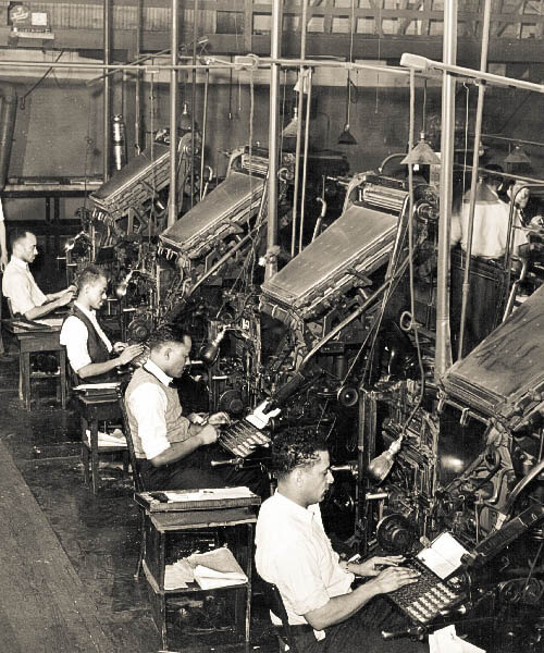 Typesetting on hot lead based Linotype composing machines