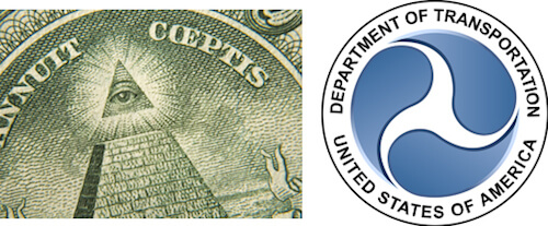 The triangle in the dollar bill and the Department of Transportation’s logo