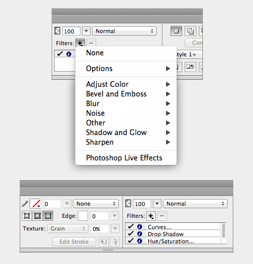 Working with live filters in the Properties panel.