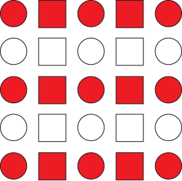 Alternating rows of red and white shapes
