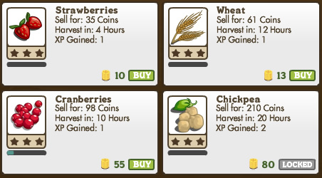 Different crops mature at different rates in Farmville