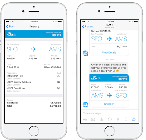 KLM flight information in Facebook Messenger