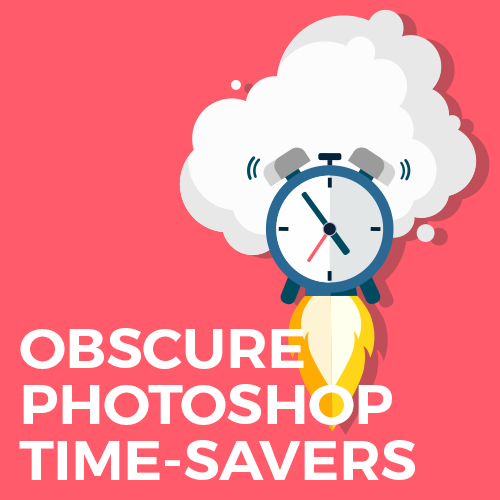 Photoshop Secrets, a clock image with the title Obscure Photoshop Time-Savers