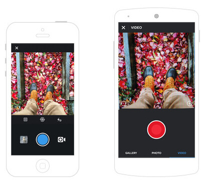 Instagram video interface on iOS (left) and Android