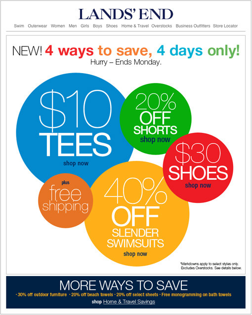 Screenshot of Lands’end, online shopping promotion