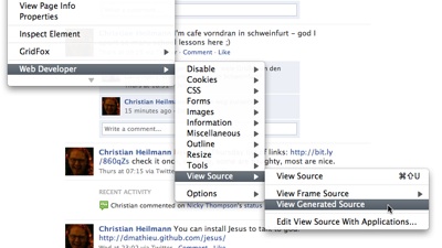 View Generated Source in Web Developer Toolbar