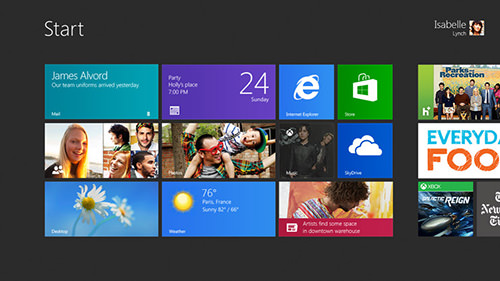 Windows 8 live tiles on the start screen