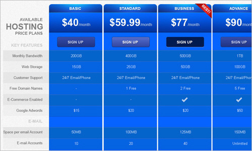 Pricing Table Template