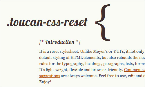 CSS reset, CSS framework, Toucan CSS reset