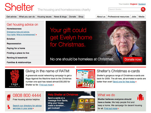 Shelter website home page