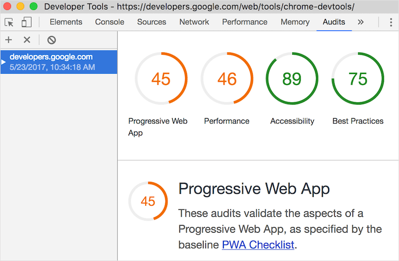 Chrome DevTools Audits panel powered by Lighthouse