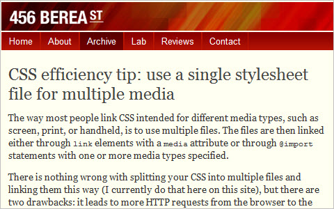 CSS efficiency tip: use a single stylesheet file for multiple media
