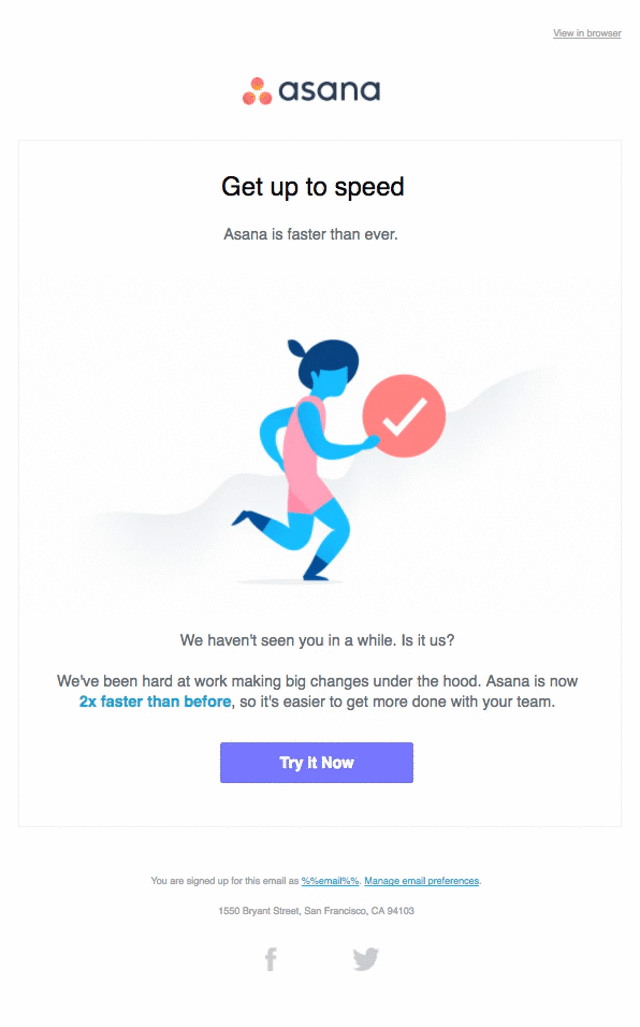 Email by Asana strategically places CTA above the first fold.