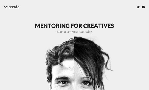 marketing banner from re:create with the text Mentoring for Creatives. Start a conversation today