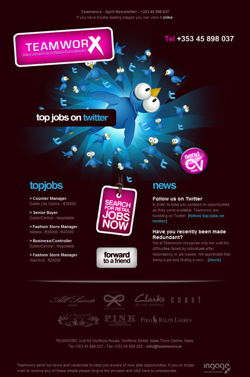Screenshot of Teamworx, top jobs