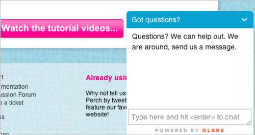 Olark chat window on the Perch website
