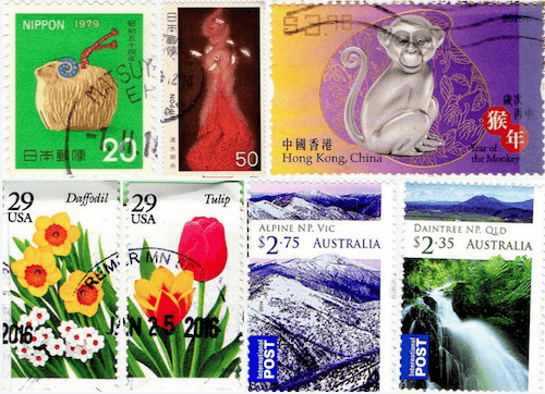 An assortment of stamps from around the world
