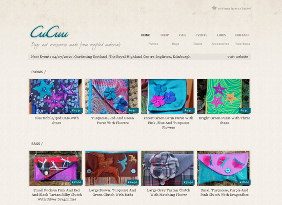 cucuu website, a charming online store, bags and accessories made from recycled materials