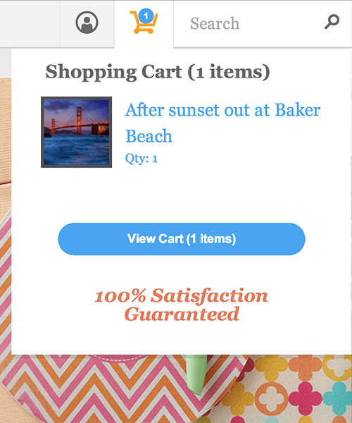 Zazzle's desktop cart popover