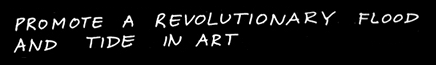 The 1963 Fluxus art manifesto by George Maciunas includes rousing proclamations in the form of both handwriting and typewriter copy.