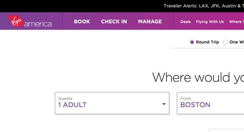 Virgin America distills almost all of the visitor’s major tasks into three simple categories: “Book,” “Check in” and “Manage.”