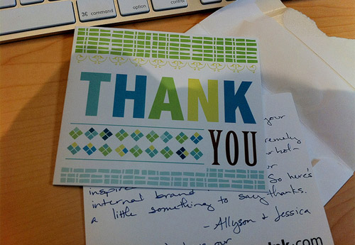 Handwritten thank you message