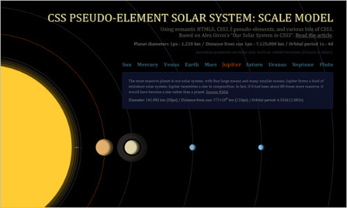 CSS pseudo-element Solar System using semantic HTML