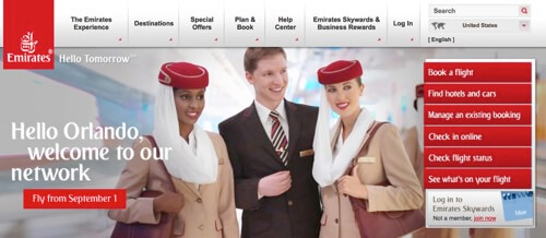 Emirates’ uses both vertical and horizontal navigation