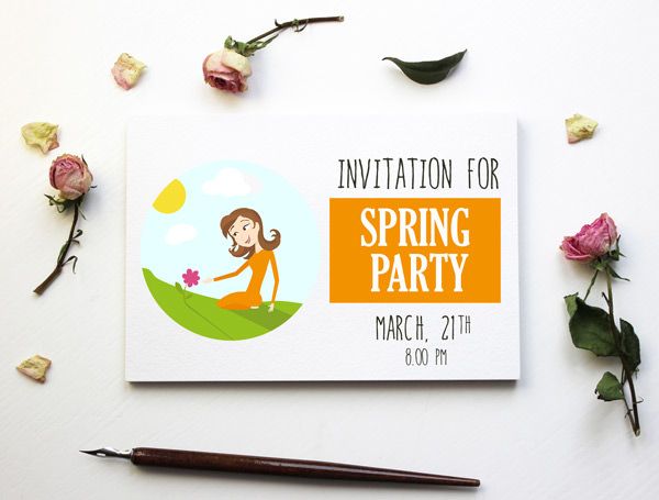 Invitation for Spring Party with the March icon from Months of the Year Icon Set