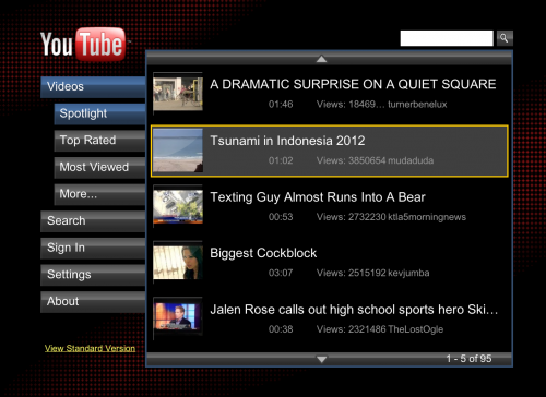 When you visit YouTube from a PS3, you will be redirected to YouTube XL.
