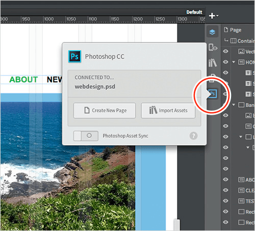 Photoshop CC Connect panel in Reflow.