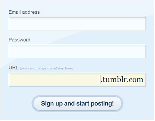 Tumblr sign-up form