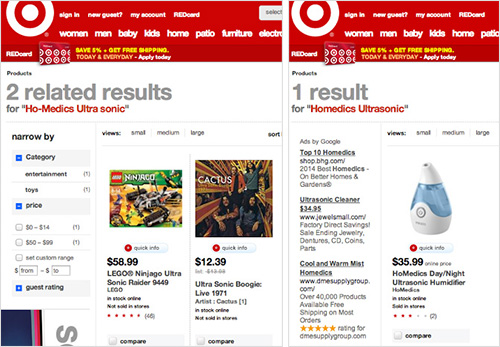 Target provide irrelevant results on the slighests misspelling