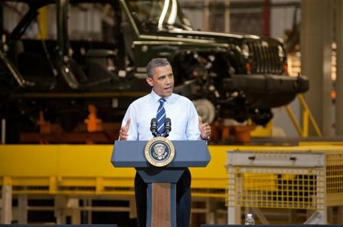 Obama in a jeep factory - original with context
