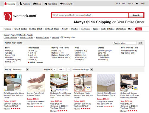 Overstock.com has a giant search box at the top right of the homepage