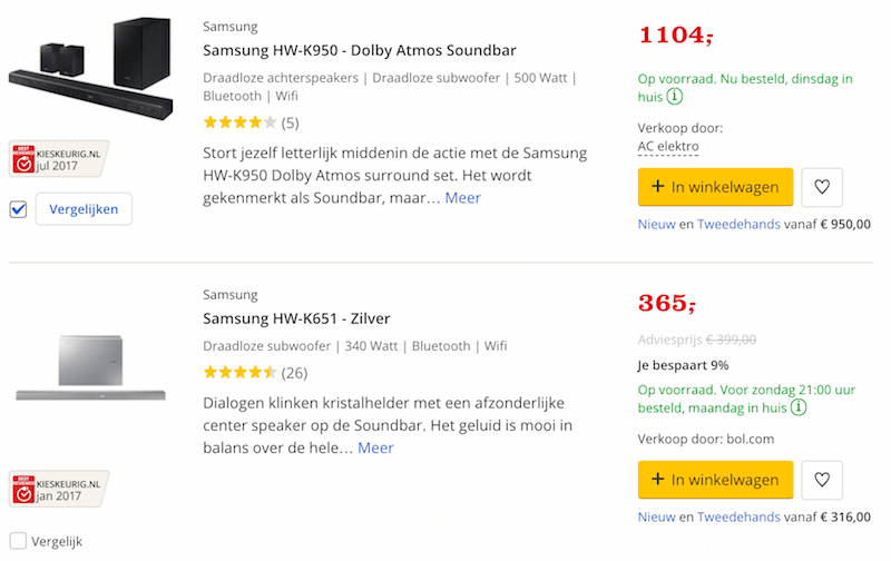 Bol.com feature comparison