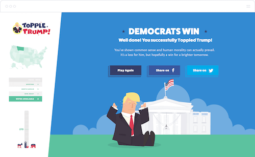 Here you can see the scoring panel on the left. It contains four parts: The logo, the state map, a table of votes for the current question, and the score bar.