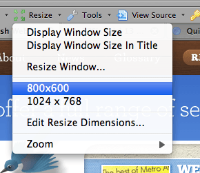 Resize command for Firefox's Web Developer Toolbar